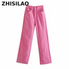 ZHISILAO Rose Red Straight Wide Leg Jeans Women Plus Size Vintage Baggy Boyfriend High Waist Denim Pants Jeans Chic