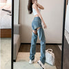 ZHISILAO High Waist Ripped Jeans Women Streetwear Zipped Hollow Out Denim Pants Plus Size Retro Wide Leg Jeans Summer 2022