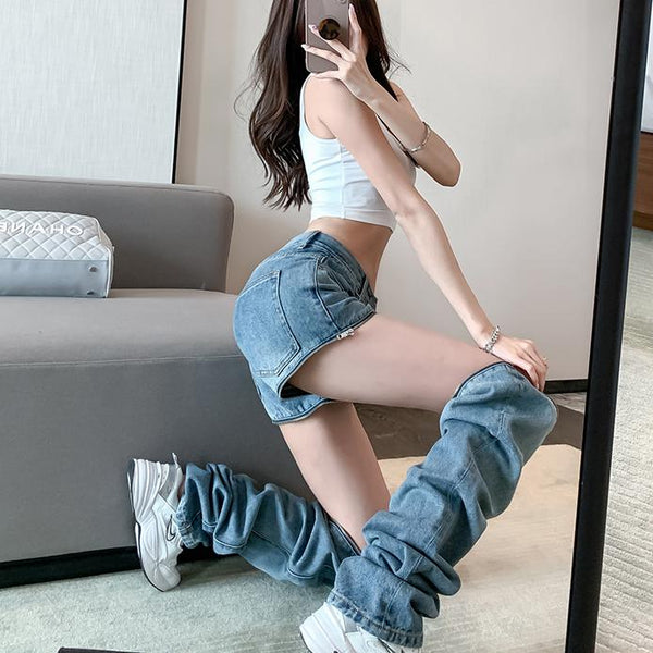 ZHISILAO High Waist Ripped Jeans Women Streetwear Zipped Hollow Out Denim Pants Plus Size Retro Wide Leg Jeans Summer 2022