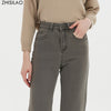 ZHISILAO Gray Straight Cut Jeans Women Vintage High Waist Denim Pants Femme 2022 Long Loose Full Length Trouser