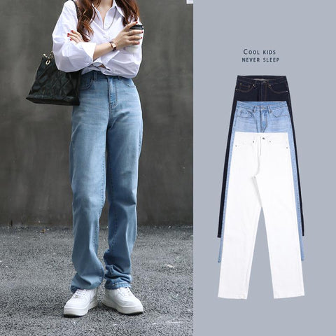 ZHISILAO Straight Jeans Women Vintage Boyfriend Blue Longer High Waist Denim Pants Plus Size Baggy Wide Leg Jeans Streetwear