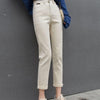 ZHISILAO Stretch High Waist Jeans Women 2022 Slim Khaki Washed Trousers Denim Straight Pants Ankle-length Jeans Beige