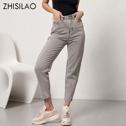ZHISILAO Vintage Grey High Waist Straight Jeans Pant for Women Loose Cotton Buttons Harem Female Denim Jeans Pantalon Femme 2022