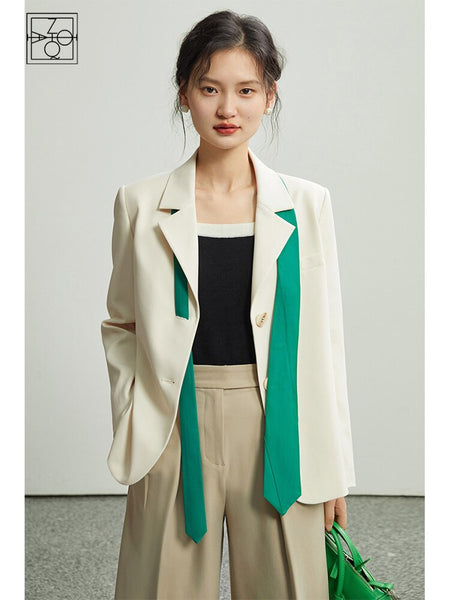 ZIQIAO Commuter Suit Jacket Women Autumn Style Simple High-end Office Lady Necessary Lapel Collar Suits Female Blazer