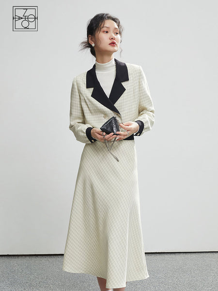 ZIQIAO High-end Lady Style Two-piece Suit Women Spring Autumn 2023 Design Graceful Short Blazer High Waist Skirt Female Suit