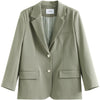 ZIQIAO Japanese Suit Collar Full Regular Sleeve Casual Straight Blazers Office Lady Shoulder Pads Design Single Breasted Jacket