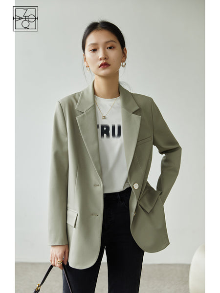 ZIQIAO Japanese Suit Collar Full Regular Sleeve Casual Straight Blazers Office Lady Shoulder Pads Design Single Breasted Jacket