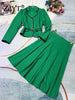 ZJYT Elegant Business Chic Belt Blazer Suits Two Pieces Womens Outfits Office Work Wear Party Dress Sets Jacket and Skirt Green