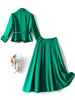 ZJYT Elegant Business Chic Belt Blazer Suits Two Pieces Womens Outfits Office Work Wear Party Dress Sets Jacket and Skirt Green