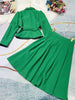 ZJYT Elegant Business Chic Belt Blazer Suits Two Pieces Womens Outfits Office Work Wear Party Dress Sets Jacket and Skirt Green