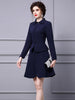 ZJYT Runway Designer Dark Blue Blazer Suits with Skirt 2 Piece Womens Outfits Office Work Wear Elegant Lady Party Dress Sets