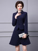 ZJYT Runway Designer Dark Blue Blazer Suits with Skirt 2 Piece Womens Outfits Office Work Wear Elegant Lady Party Dress Sets
