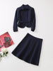 ZJYT Runway Designer Dark Blue Blazer Suits with Skirt 2 Piece Womens Outfits Office Work Wear Elegant Lady Party Dress Sets