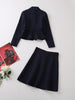 ZJYT Runway Designer Dark Blue Blazer Suits with Skirt 2 Piece Womens Outfits Office Work Wear Elegant Lady Party Dress Sets