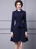 ZJYT Runway Designer Dark Blue Blazer Suits with Skirt 2 Piece Womens Outfits Office Work Wear Elegant Lady Party Dress Sets