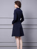 ZJYT Runway Designer Dark Blue Blazer Suits with Skirt 2 Piece Womens Outfits Office Work Wear Elegant Lady Party Dress Sets