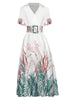 ZJYT Runway Designer Summer Dresses for Women 2023 Short Sleeve V Neck Print Sashes Midi Casual White Vestidos Holiday