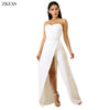 Women White Split Open Wide Bell Leg Sexy Strapless Jumpsuits Sleeveless Stretch Hollow Out Rompers Playsuits LC64377