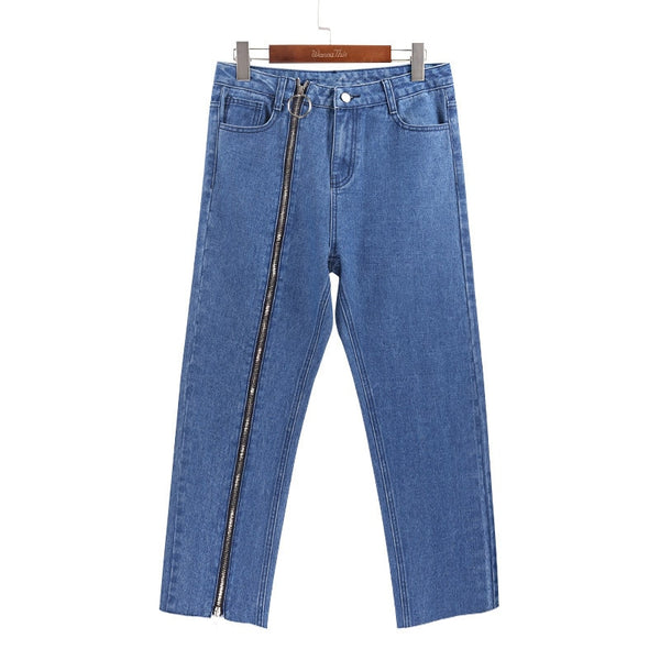 Sexy Split Zipper Jeans Women Vintage High Waist Wide Leg Denim Pants Fashion Female Loose Trousers Jeans Capris ZA598