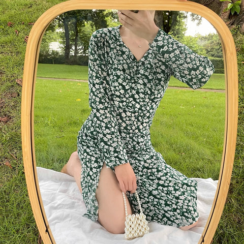 ZOENOVA 2023 Summer Women‘s Dress Floral Off Shoulder Puff Sleeve Maxi Robe Sexy Lace Up Side Split Mid-Calf Aesthetic Dresses