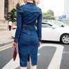ZOGAA Jeans Dress Denim Dresses Winter Office Slim Jeans Long Sleeve Mid-Cuff Denim with Belt for Women Jeans Dress Long Dress