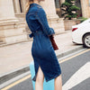 ZOGAA Jeans Dress Denim Dresses Winter Office Slim Jeans Long Sleeve Mid-Cuff Denim with Belt for Women Jeans Dress Long Dress
