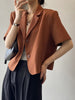 ZOKI Button Up Women Suit Blazer Summer Short Sleeve Thin Coats Loose Designed Korean Casual Office Ladies Black Blazer