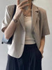 ZOKI Button Up Women Suit Blazer Summer Short Sleeve Thin Coats Loose Designed Korean Casual Office Ladies Black Blazer
