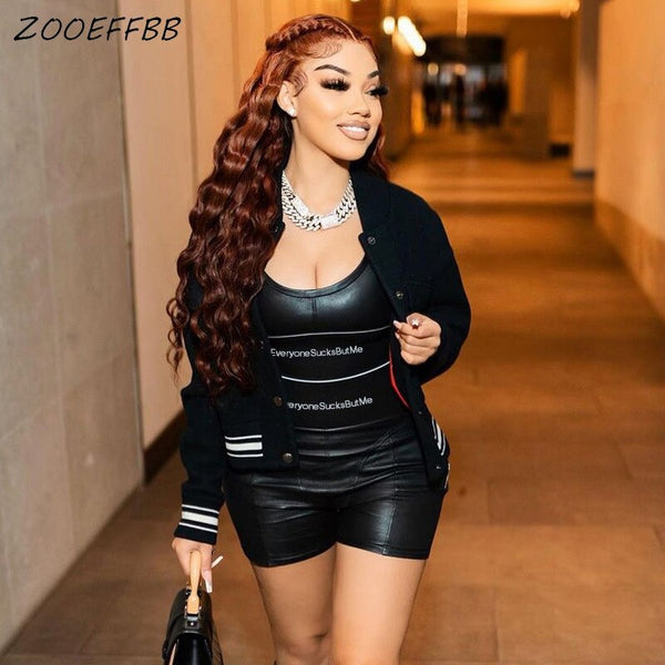 ZOOEFFBB Sexy Letter Print Two Piece Black Set Vest Crop Top Biker Shorts Summer Clothes for Women Night Clubwear Matching Sets