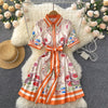 ZQLZ Summer Print Floral Vintage Dress Women 2023 Casual Streetwear Midi Dresses Ladies Bandage Elegant Mini Vestidos Female