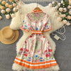 ZQLZ Summer Print Floral Vintage Dress Women 2023 Casual Streetwear Midi Dresses Ladies Bandage Elegant Mini Vestidos Female