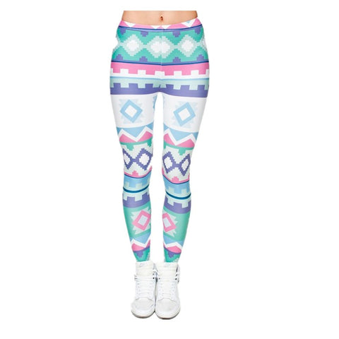 Fashion Women Leggings Tropical Leaves Printing Blue Fitness Legging Sexy Silm Legins High Waist Stretch Trouser Pants