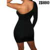 ZSIIBO Women's Casual Basic One Shoulder Tank Top Bodycon long sleeve sleeveless Mini Club Dress drop shipping