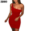 ZSIIBO Women's Casual Basic One Shoulder Tank Top Bodycon long sleeve sleeveless Mini Club Dress drop shipping