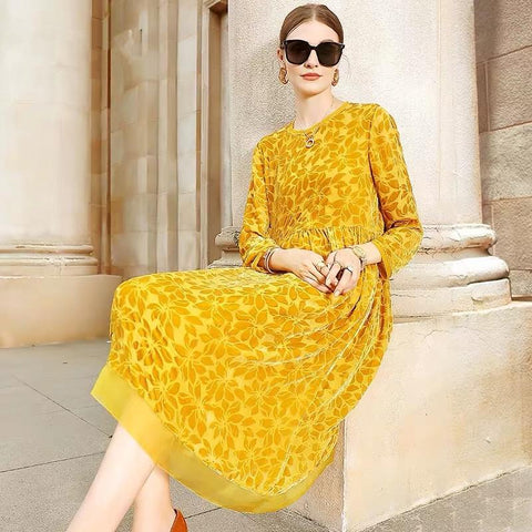 ZUOMAN 2022  Summer Women O-neck Mesh Dress Long Sleeve Floral Print Pleated A-line Dress Floral Vestidos Plus Size 4xl