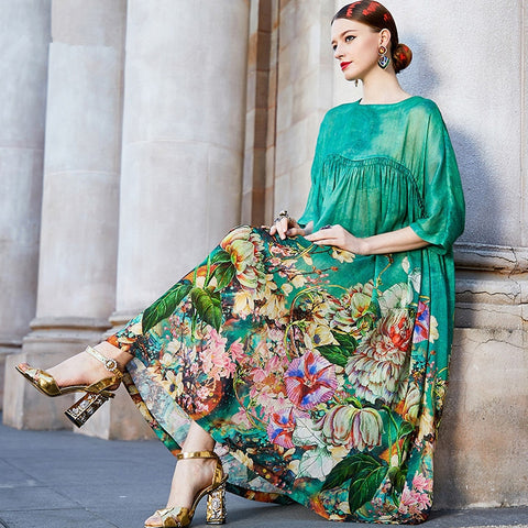 ZUOMAN 2022 Summer  Soft Purple Stylilsh PRINT Large Size Loose Dress For Women Vintage Beach Dresses With Under Strap