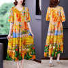 ZUOMAN Summer Floral Silk Midi Dress Summer Casual Loose 5XL Plus Size Beach Dress Women Elegant Bodycon Party Vestidos