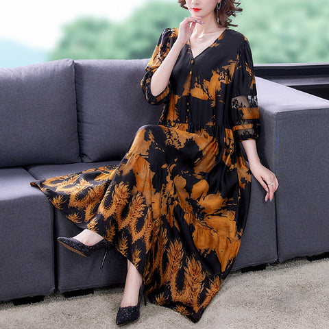ZUOMAN Summer High Quality Yellow Boho Midi Dress  Vintage 4XL Plus Size Print Runway Dress Elegant Women Bodycon Vestido