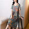 ZUOMAN Summer Print 5XL Plus Size Mulberry Silk Dress Women Elegant Bodycon Party Vestidos Boho Vintage Loose Midi Dresses