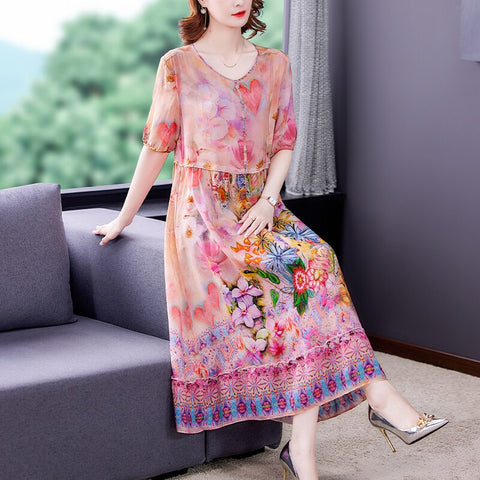 ZUOMAN Summer Vintage Loose Floral Chiffon Beach Midi Dress 5XL Plus Size Boho Women Sundress Elegant Bodycon Party Vestidos