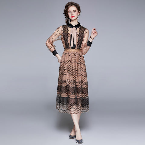 ZUOMAN Women Autumn Elegant Mesh Dress Festa Female High Quality Long Vintage Party Robe Femme Lace Designer A-Line Vestidos