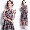 ZUOMAN Women Elegant Floral Chiffon Dress Festa High Quality Long Maxi Vinatge Party Robe Femme Runway Bow Designer Vestidos