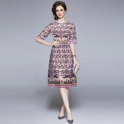 ZUOMAN Women  Embroidery Mesh Dress Festa High Quality Long Elegant Party Robe Femme Vintage Floral Designer Vestidos