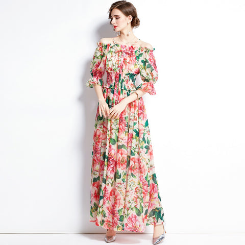 ZUOMAN Women Summer Elegant Floral Dress Festa High Quality Long Maxi Party Robe Femme Runway Designer Chiffon Vestidos