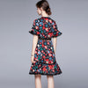 ZUOMAN Women Summer Floral Dress Festa Female  Elegant Trumpet Party Robe Femme Vintage Designer Short Vestidos