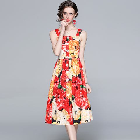 ZUOMAN Women Summer Long Elegant Floral Dress Festa  Tank Party Robe Femme Vintage A-Line Designer Casual Vestidos
