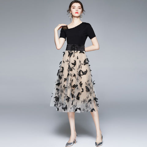 ZUOMAN Women Summer  Embroidery Dress Festa High Quality Elegant Mesh Party Robe Femme Vintage Designer Black Vestidos