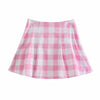 ZXQJ Patchwork Women Pink Plaid Skirts Suits 2022 Summer Ladies Soft Cotton Two Piece Set Vintage Girls Chic Suit Cute