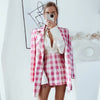 ZXQJ Patchwork Women Pink Plaid Skirts Suits 2022 Summer Ladies Soft Cotton Two Piece Set Vintage Girls Chic Suit Cute