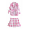 ZXQJ Patchwork Women Pink Plaid Skirts Suits 2022 Summer Ladies Soft Cotton Two Piece Set Vintage Girls Chic Suit Cute